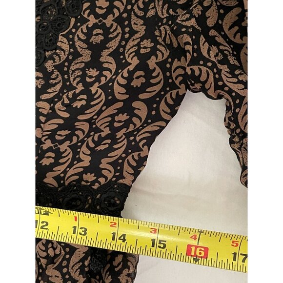 Anthropologie Whimsigoth Black & Brown detail Lace Print Dress w zipper back Lon - Picture 5 of 9